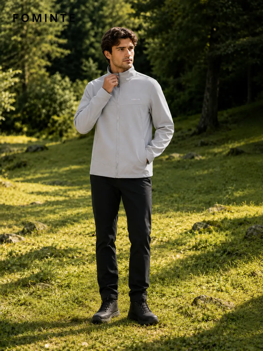 Men's Grey Stand Collar Quarter-Zip Fleece Pullover