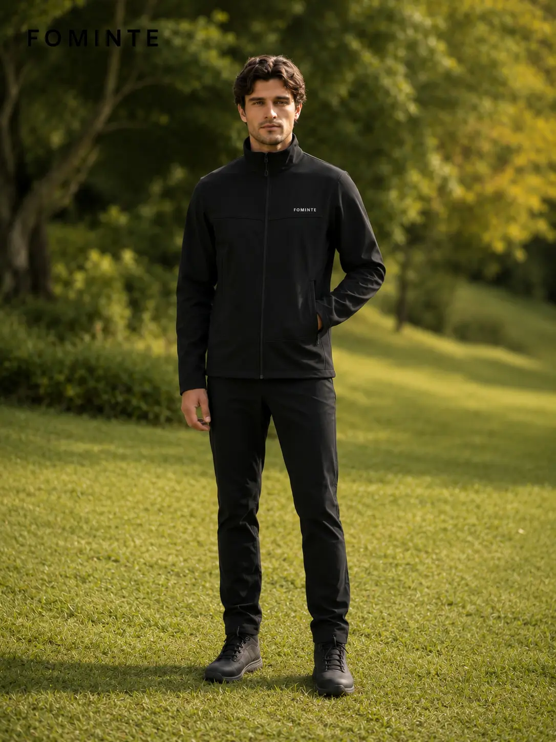 Men's Black Stand Collar Softshell Jacket