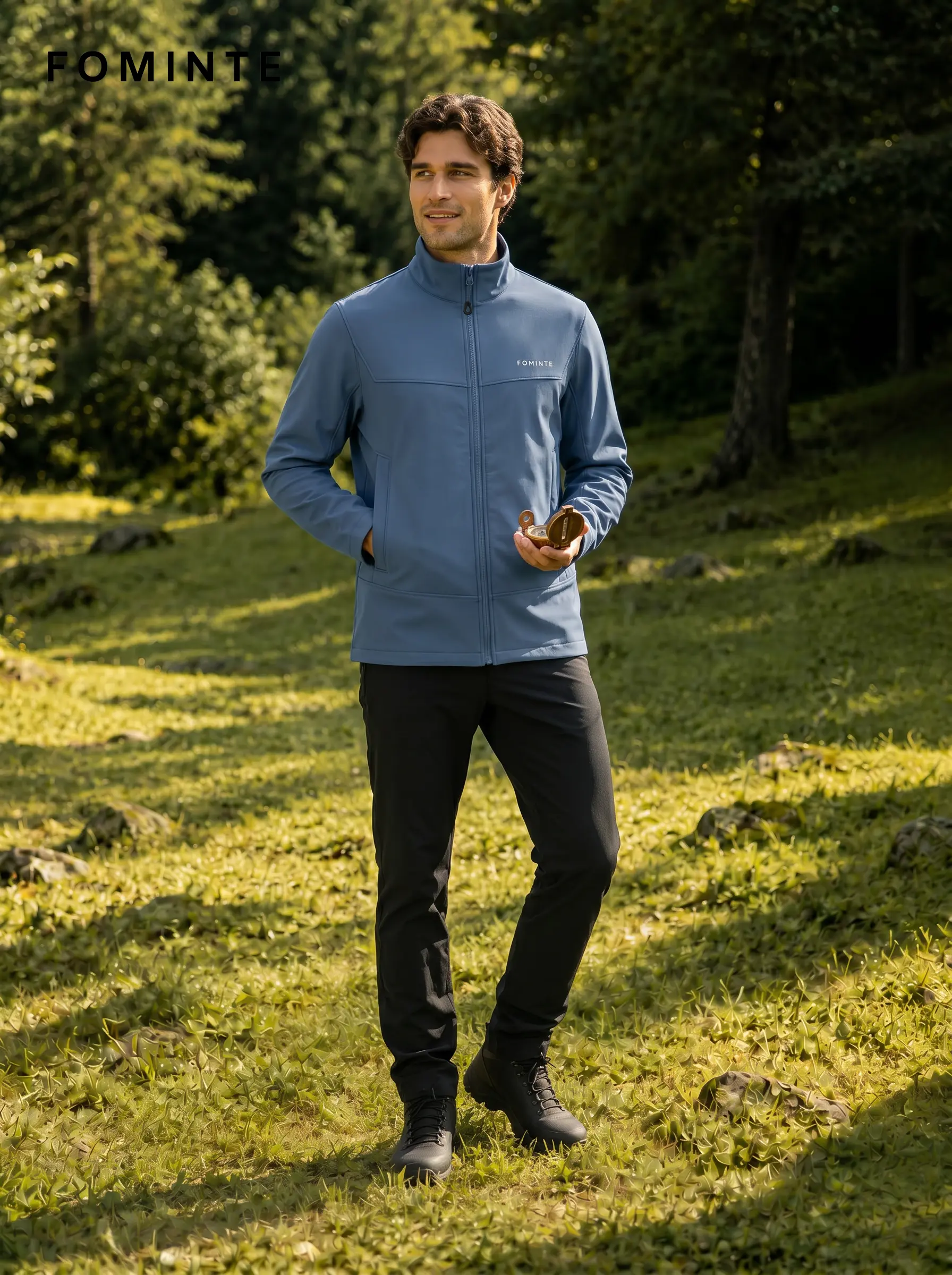 Men's Deep Cloud Blue Stand Collar Softshell Jacket