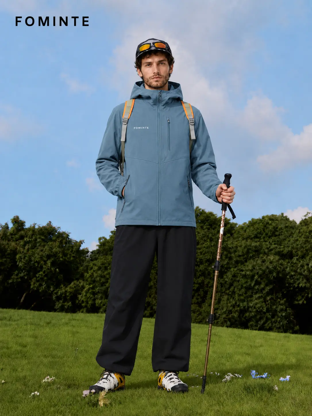 Men's Blue Grey Hooded Outdoor Softshell Jacket