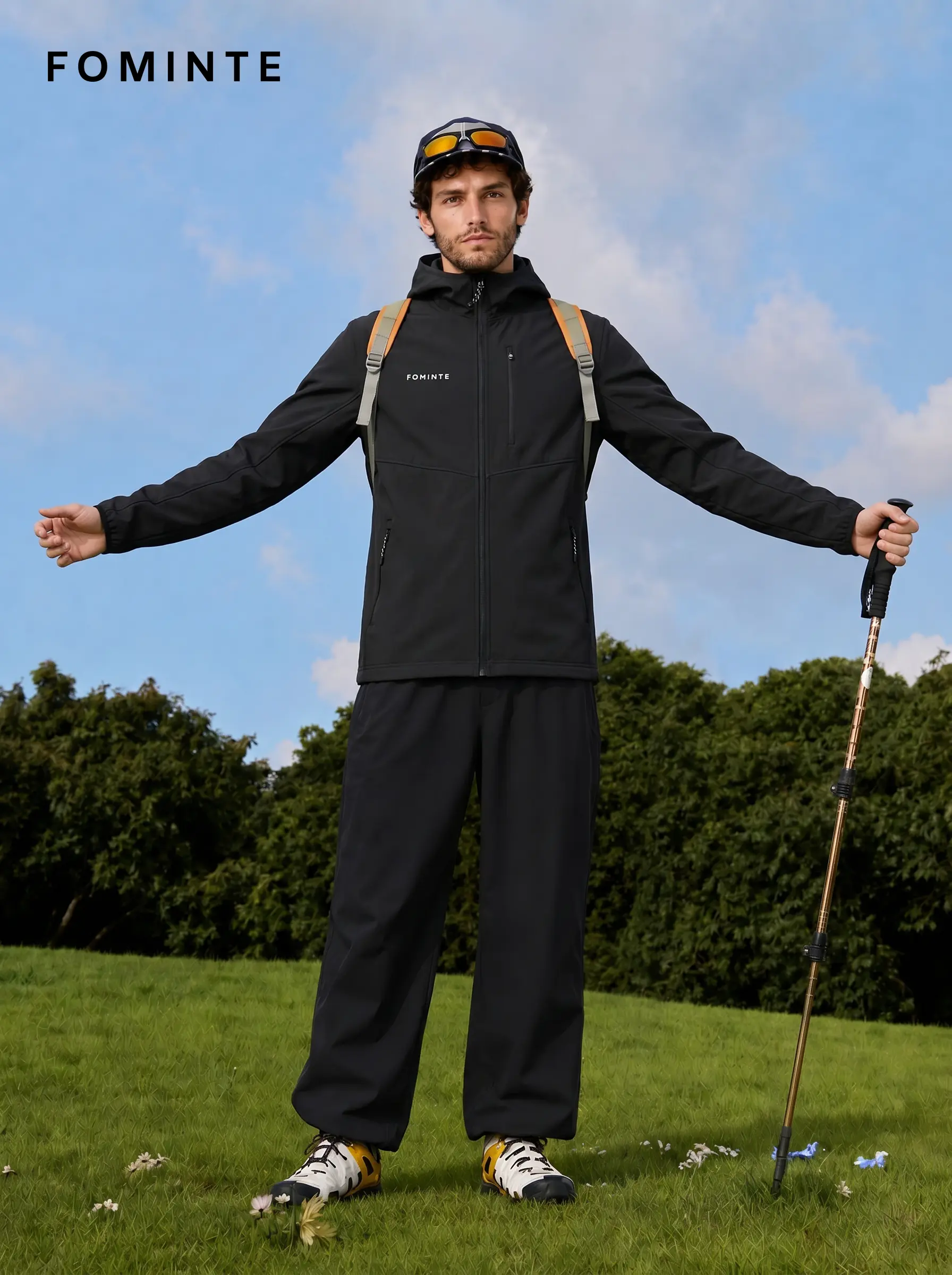 Men's Black Hooded Outdoor Softshell Jacket
