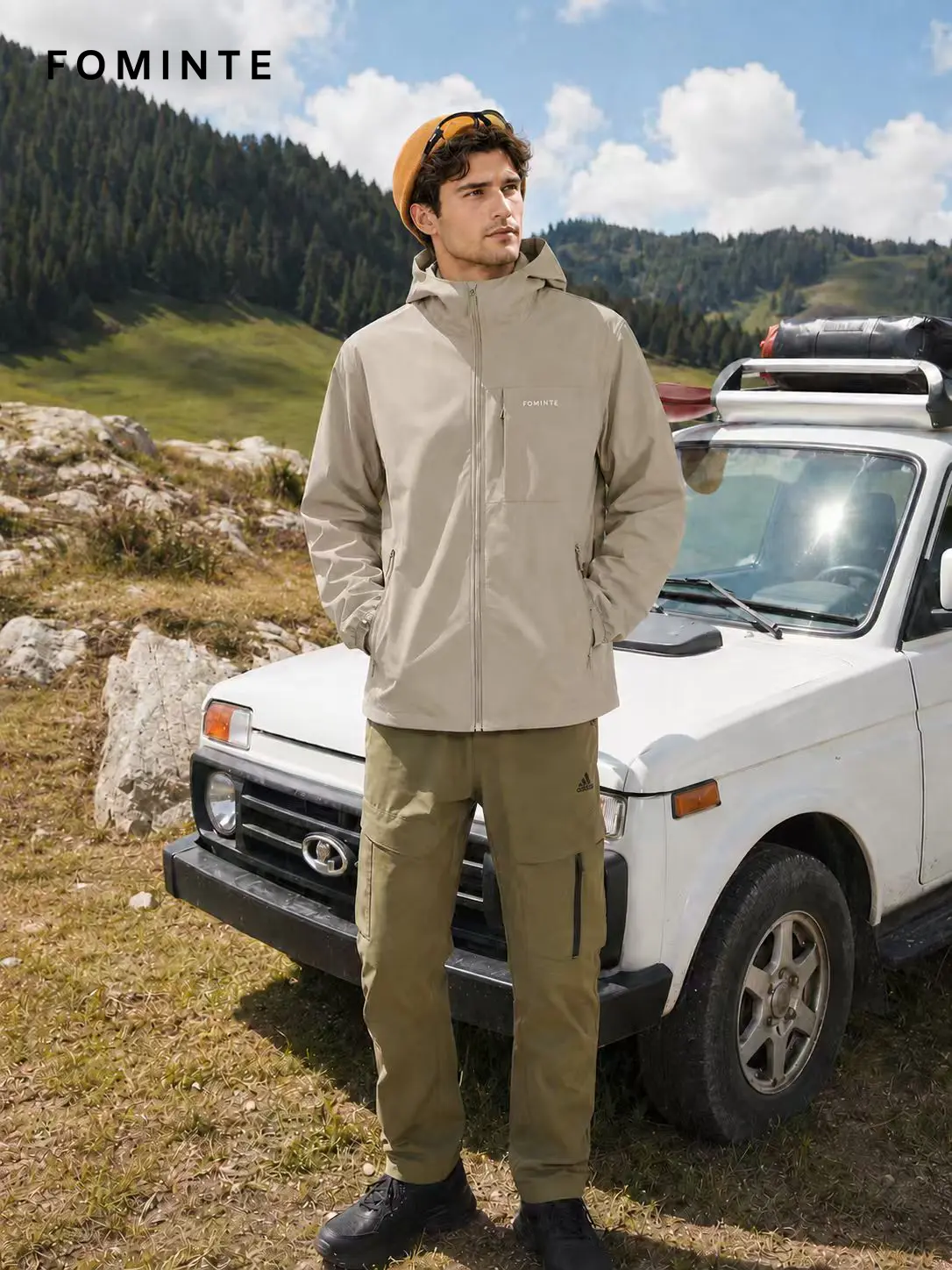 Men's Light Camel Minimal Hooded Softshell Jacket