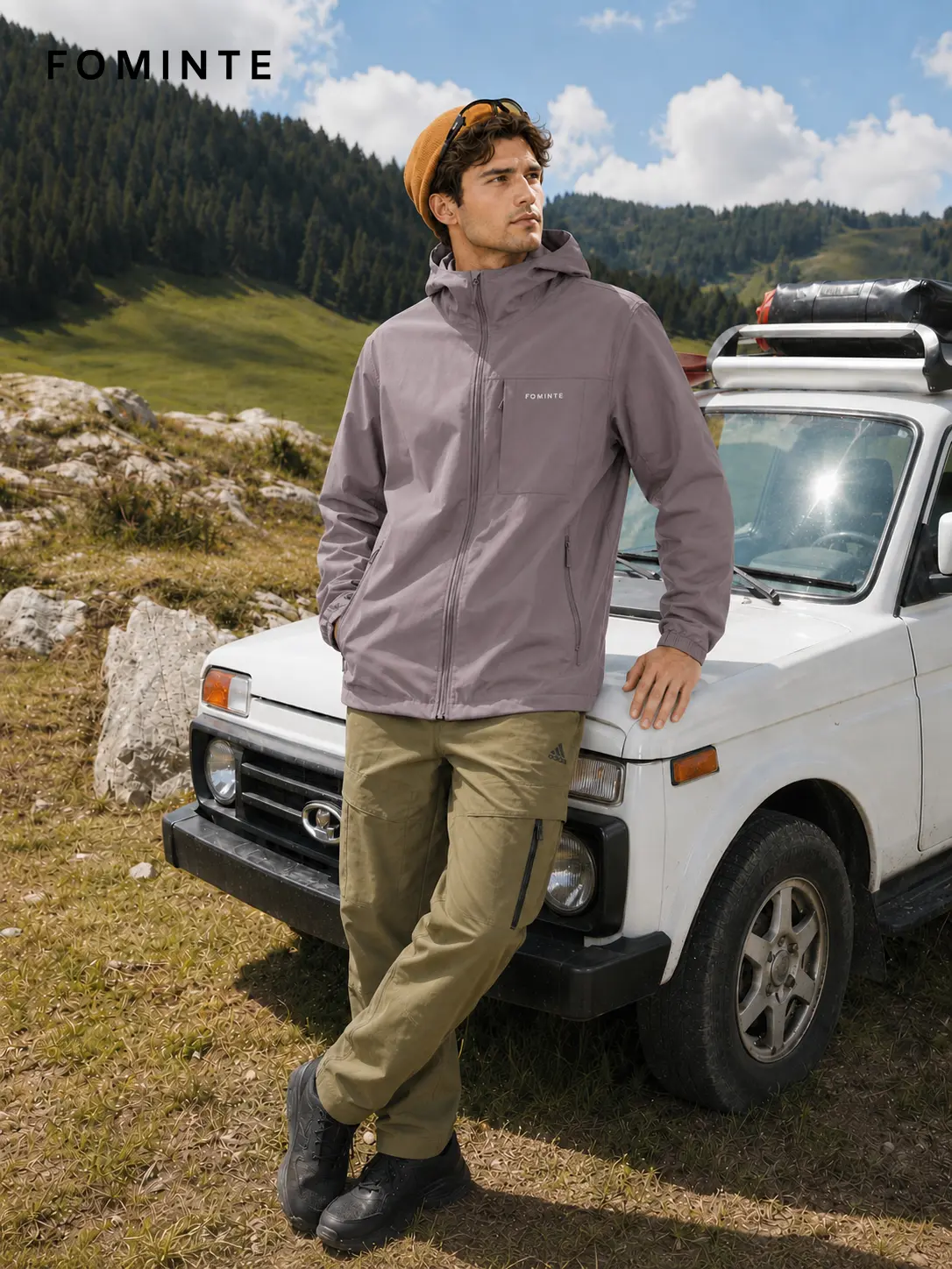 Men's Dusk Rock Grey Minimal Hooded Softshell Jacket