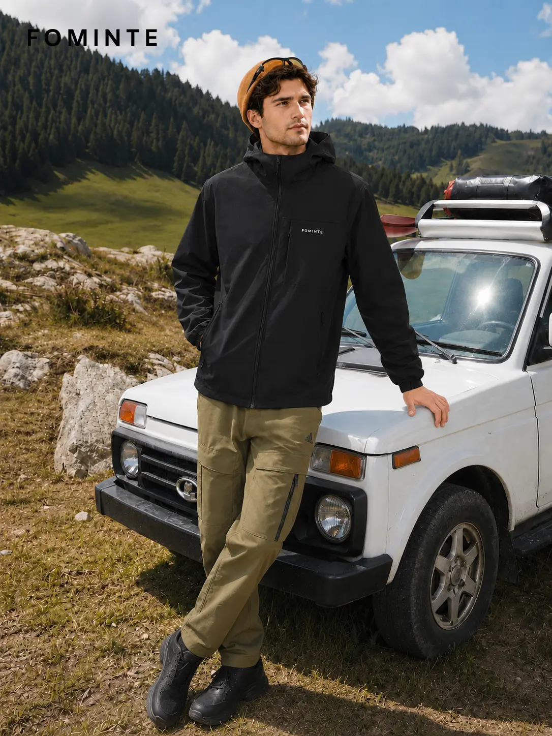 Men's Charcoal Black Minimal Hooded Softshell Jacket