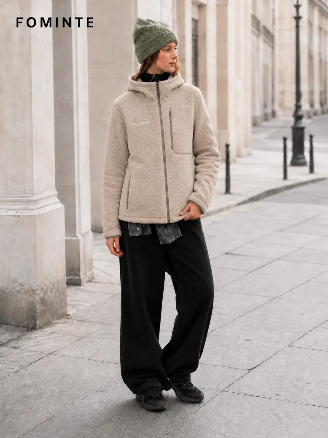Men's Beige Coffee Full-Zip Sherpa Fleece Hooded Jacket