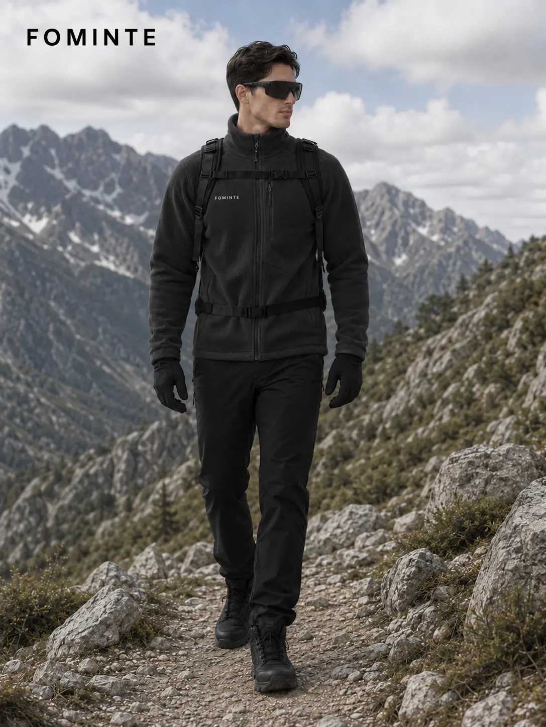 Men's Charcoal Black Stand Collar Color-Block Fleece Jacket