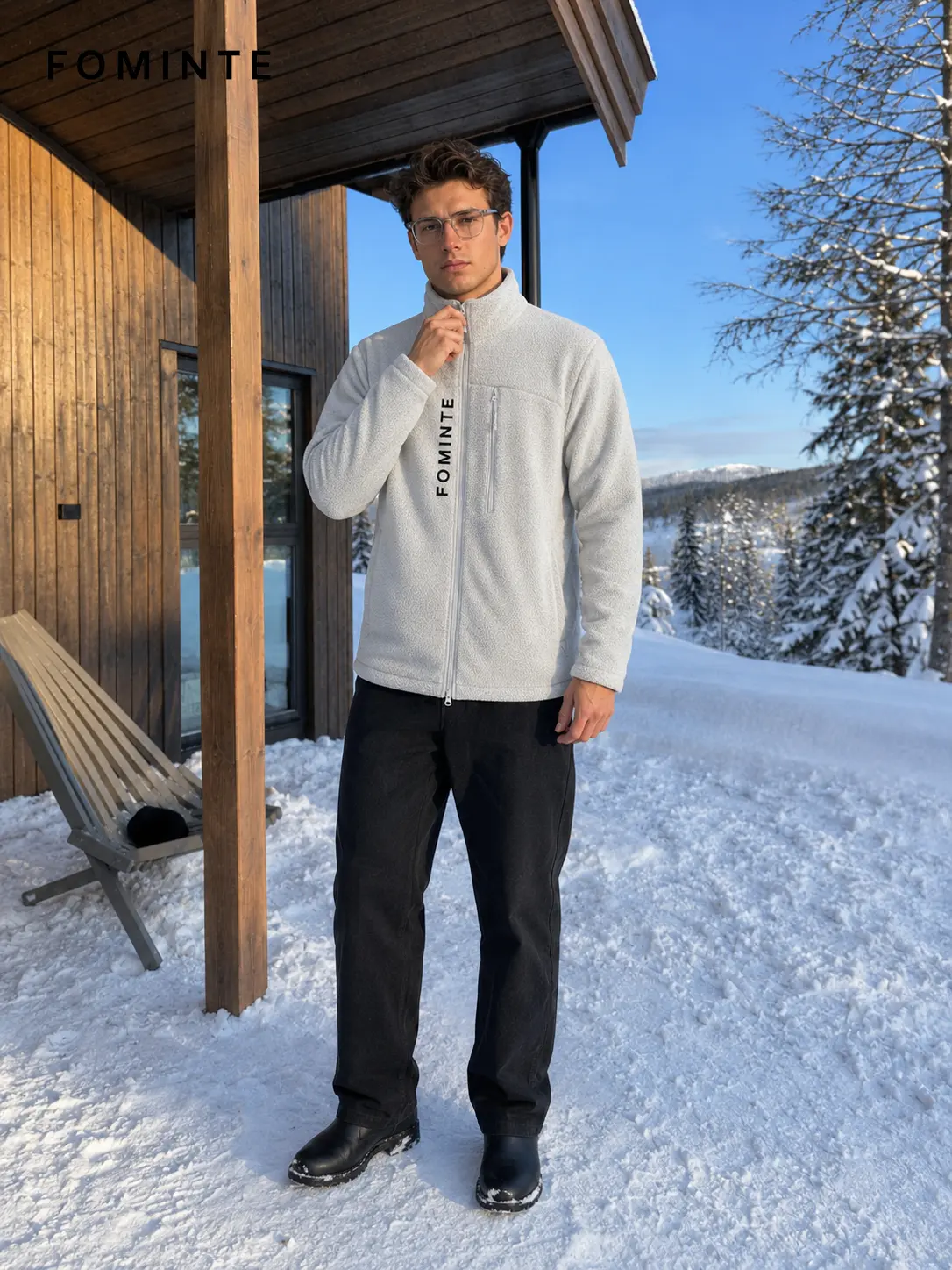 Men's Silver-white Stand Collar Full-Zip Fleece Jacket
