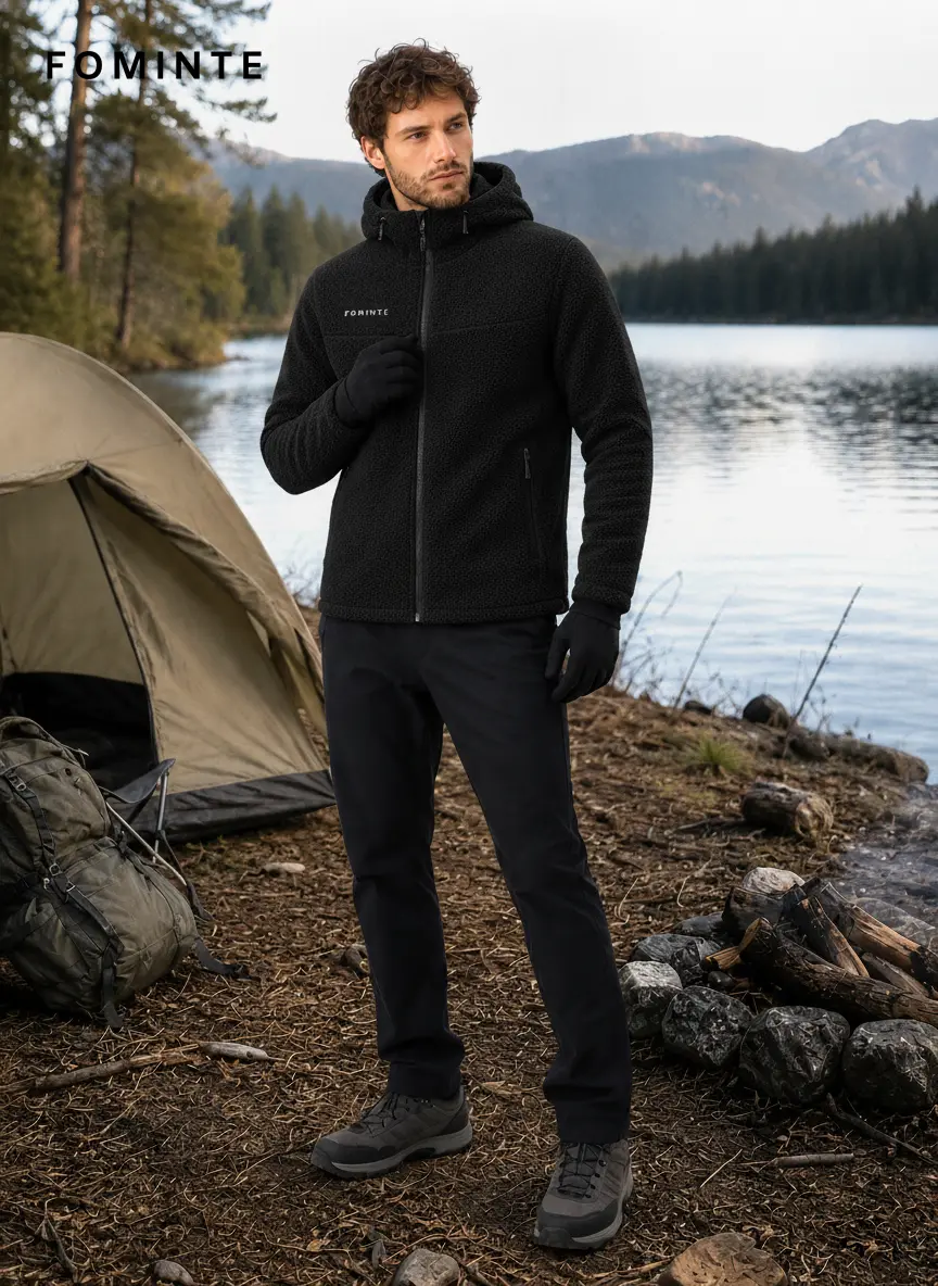 Men's Charcoal Black Hooded Full-Zip Fleece Jacket