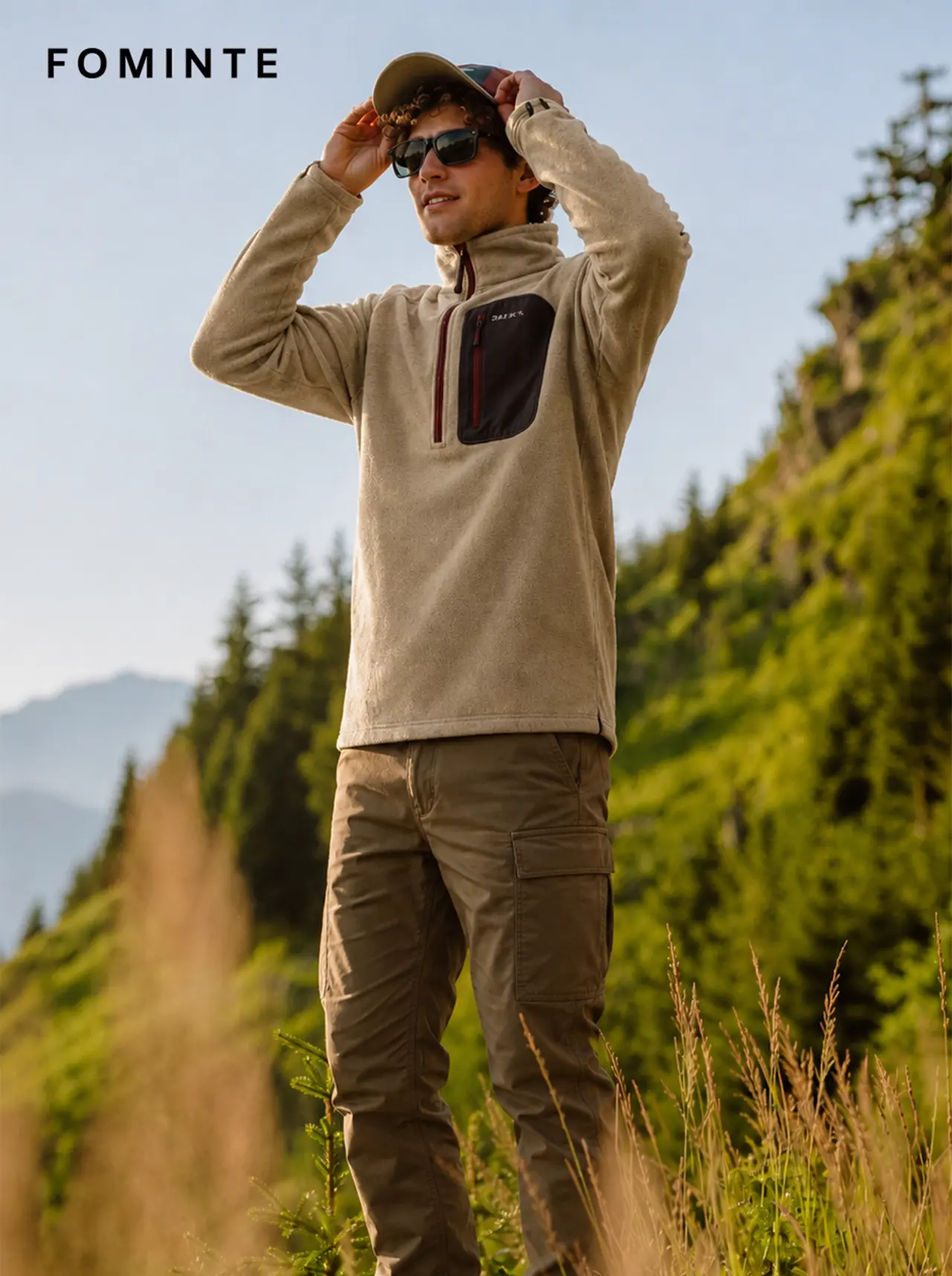 Men's Light Khaki, Brown and Burgundy Color-Block Quarter-Zip Fleece Pullover