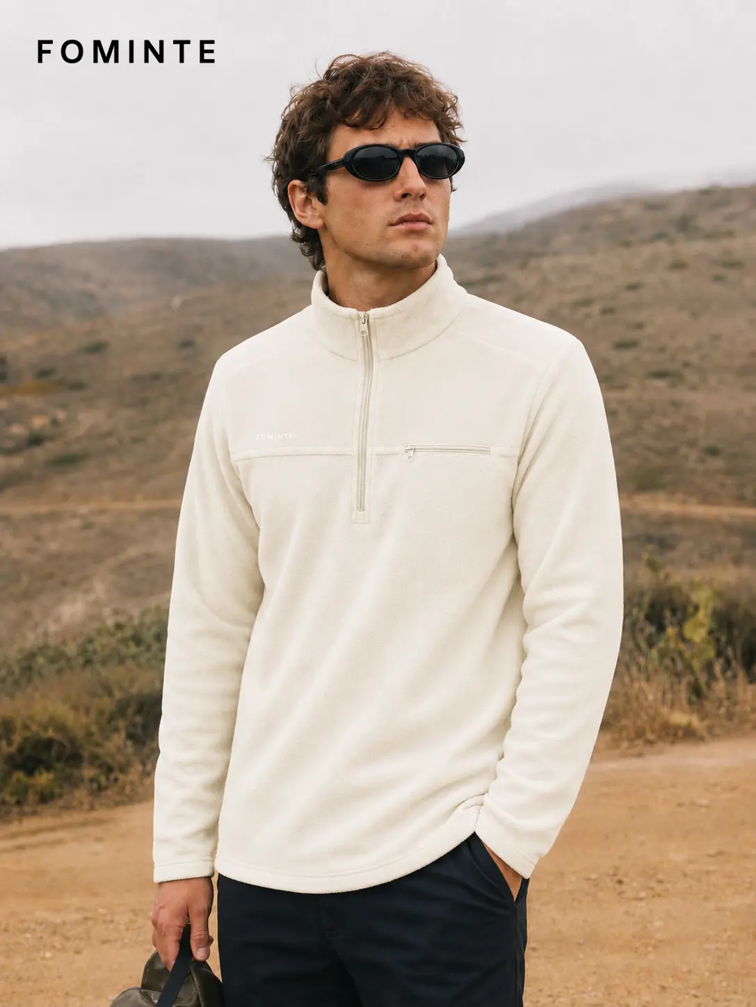 Men's Off White Lightweight Quarter-Zip Fleece Pullover