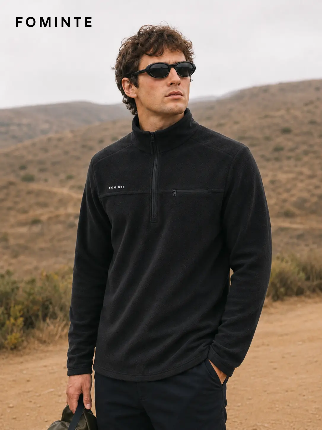 Men's Charcoal Grey Lightweight Quarter-Zip Fleece Pullover