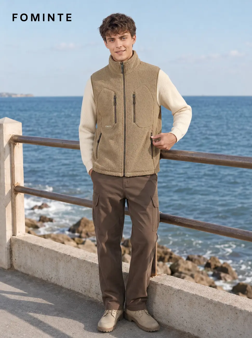 Men's Khaki Full-Zip Fleece Vest