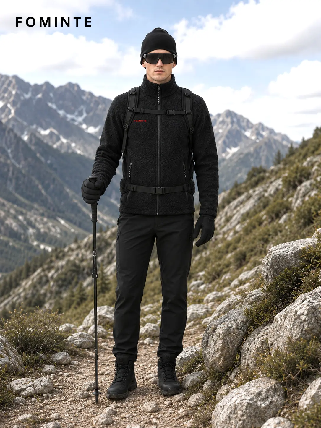 Men's Black Technical Fleece Hiking Jacket