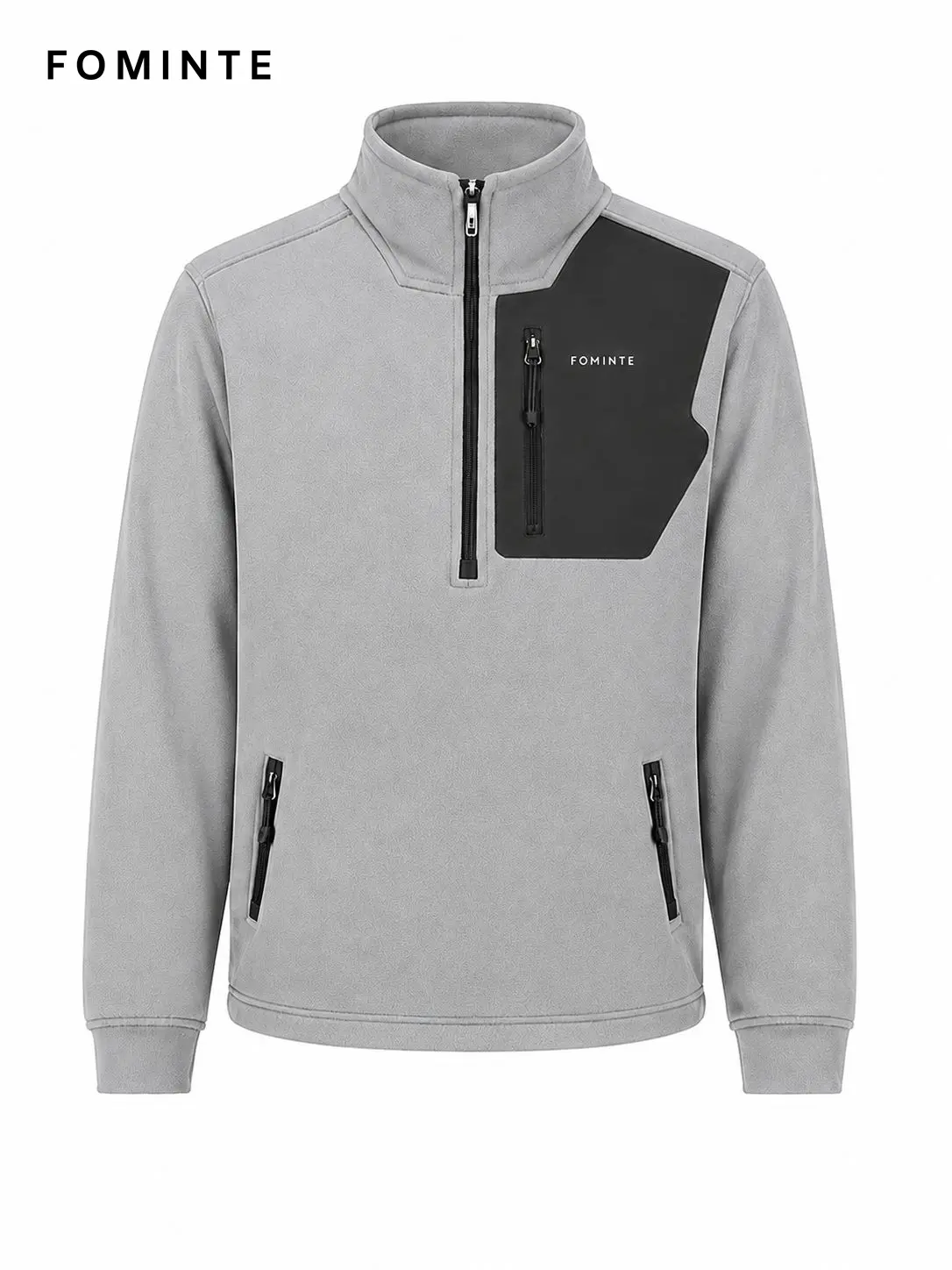 Women's Grey Stand Collar Hiking Quarter-Zip Fleece Hoodie