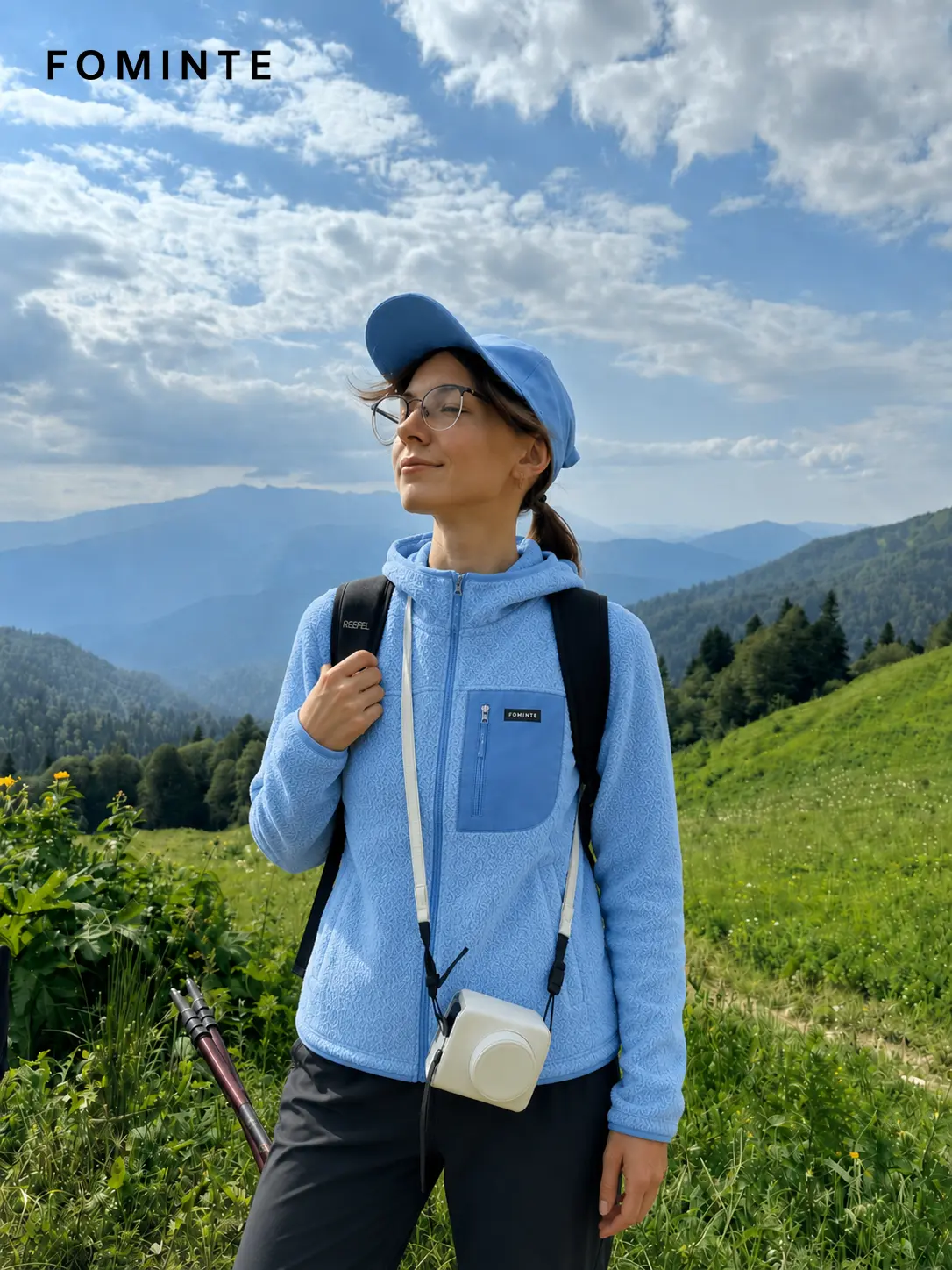 Women's Blue Hooded Full-Zip Fleece Jacket