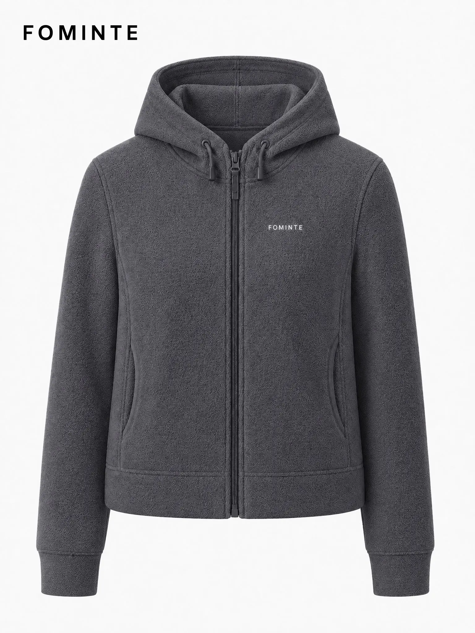 Women's Dark Grey Hooded Full-Zip Fleece Jacket