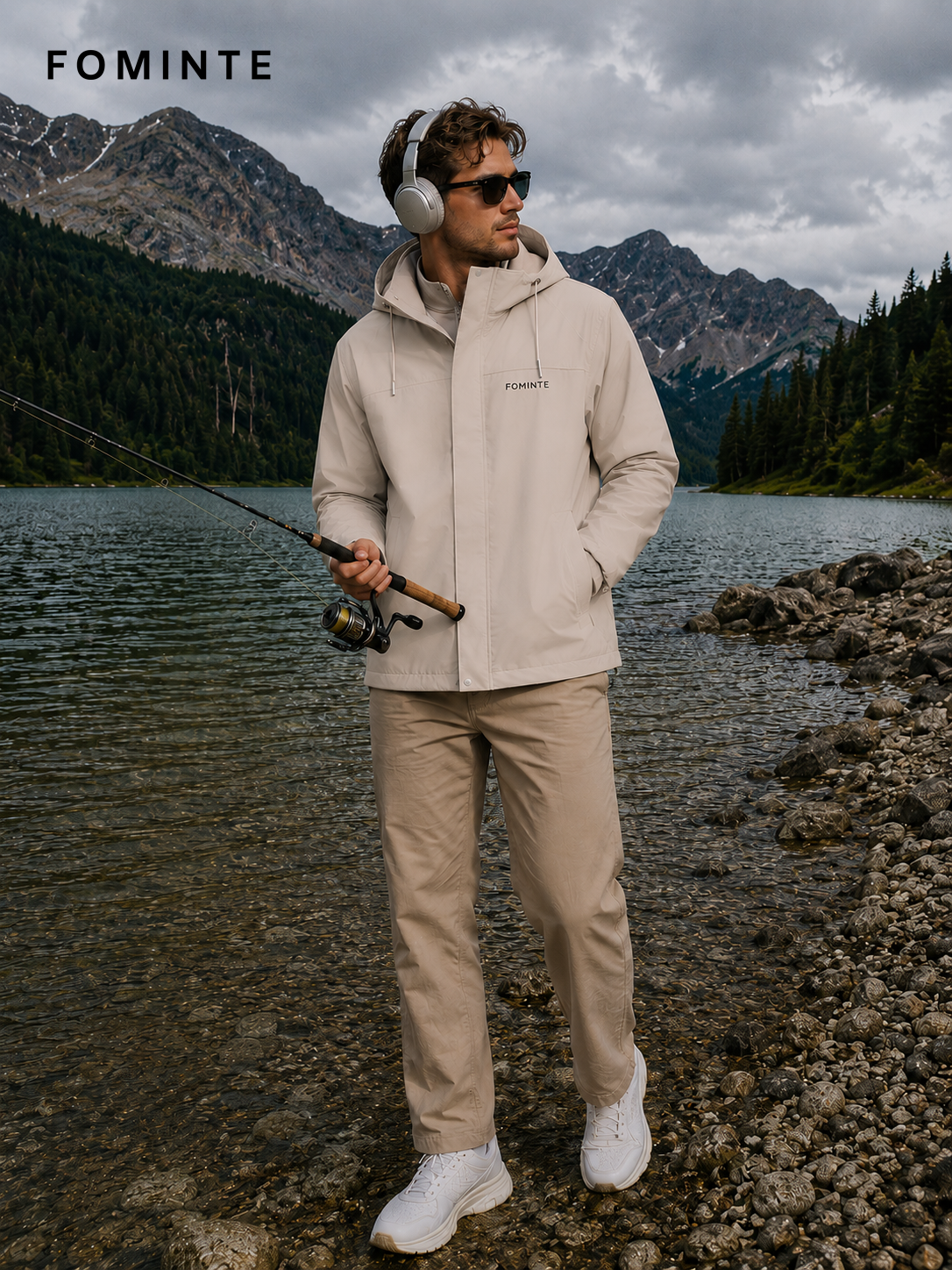 Mist Beige Men's Hooded Softshell Jacket Wholesale Custom Outerwear - FM0802000441-4