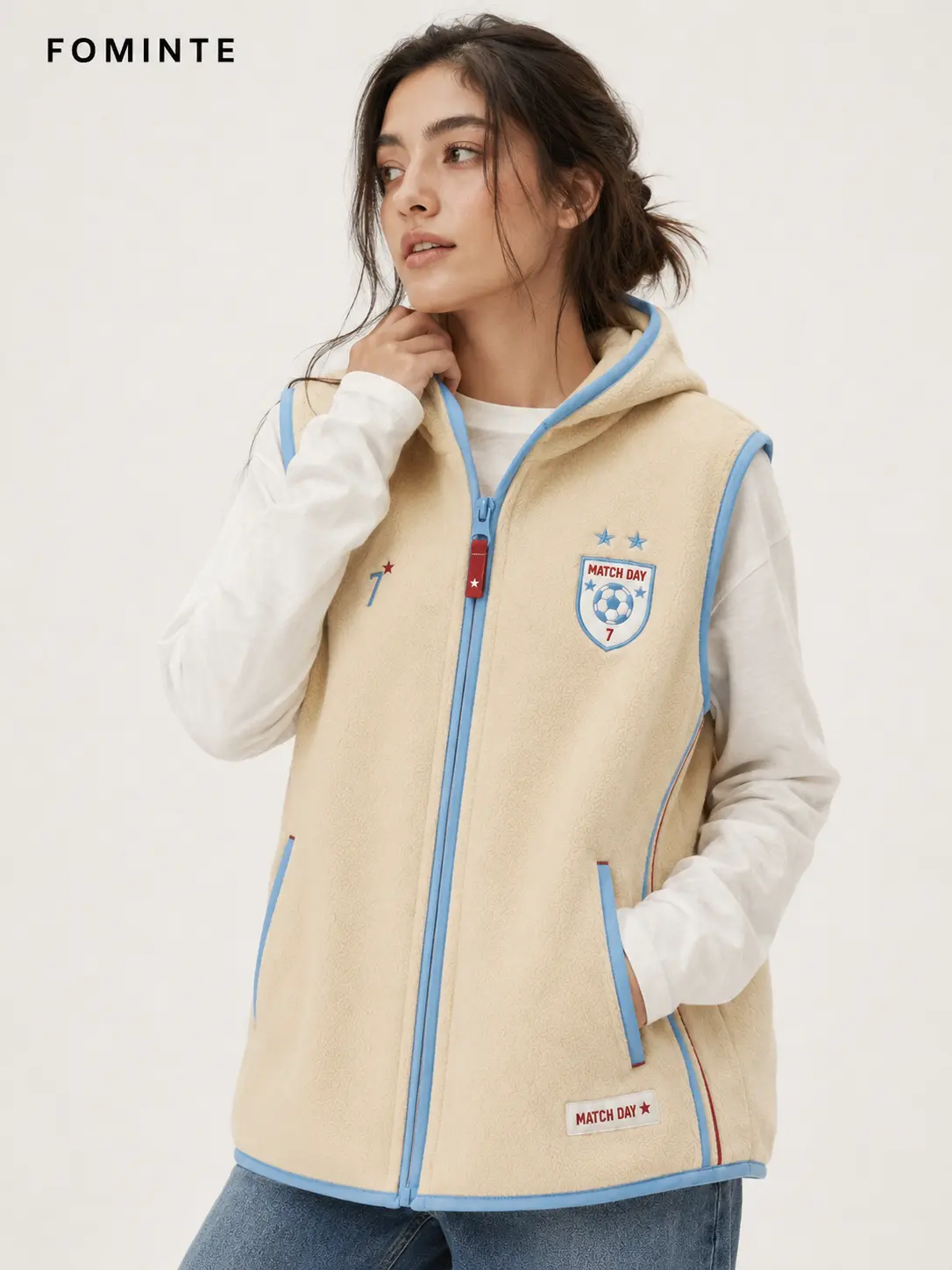 Solid‑Color Fleece Hooded Vest, Soccer No.7 Jersey Design Custom Sportswear‑FM0802000401‑2