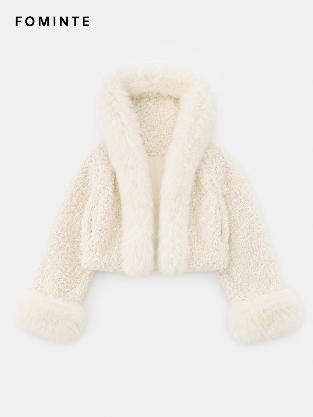 Wholesale Cropped Teddy Fleece Jacket with Faux Fox Fur - FM0202000065