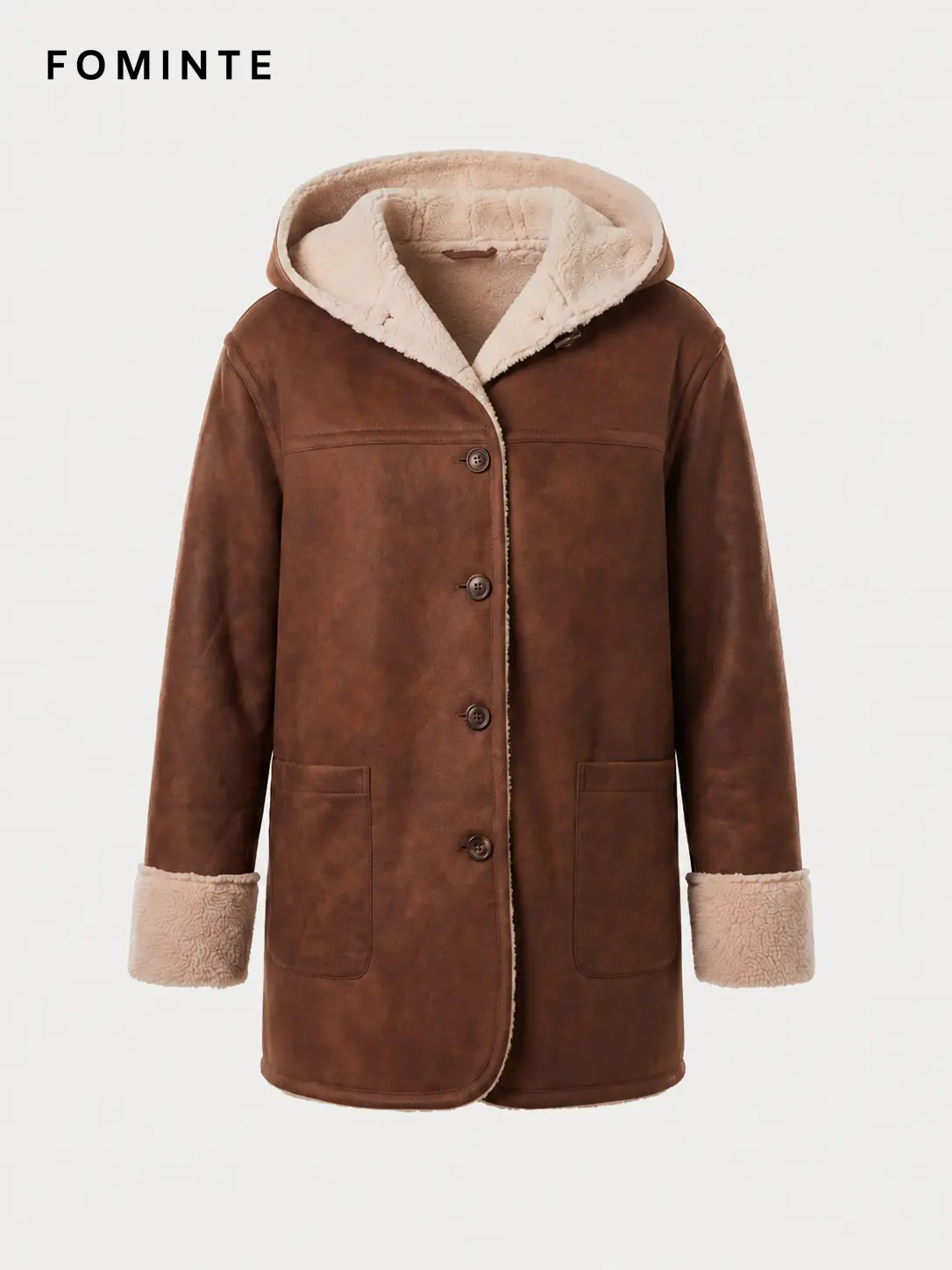 Wholesale Hooded Faux Shearling Car Coat - FM0302000075