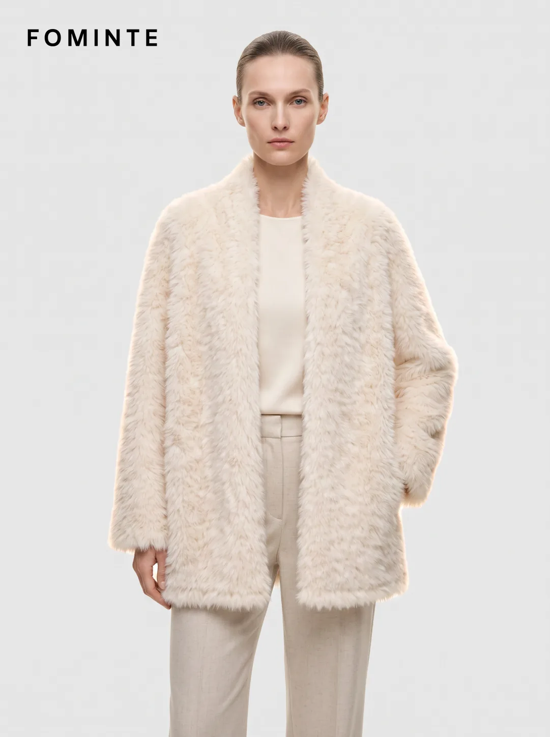 White Long Faux Fur Cardigan Coat wholesale