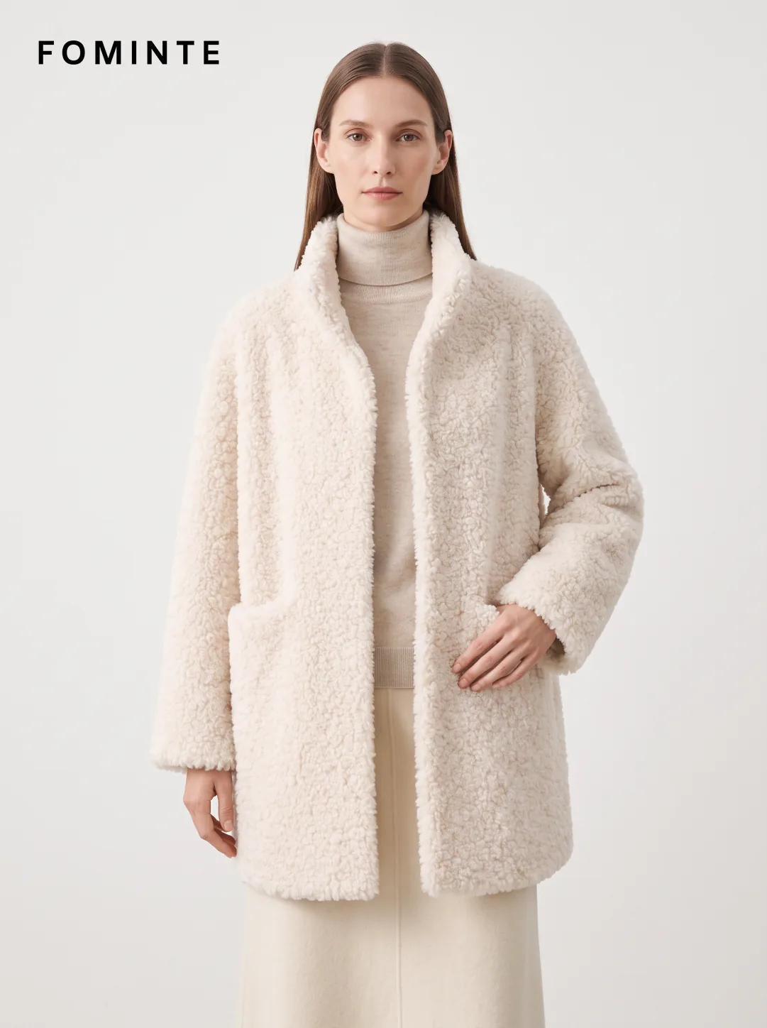 White Open-Front Faux Fur Coat Wholesale