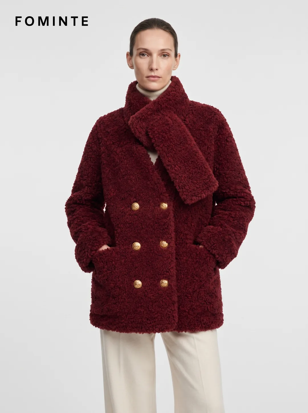 Red Double-Breasted Faux Fur Peacoat Wholesale