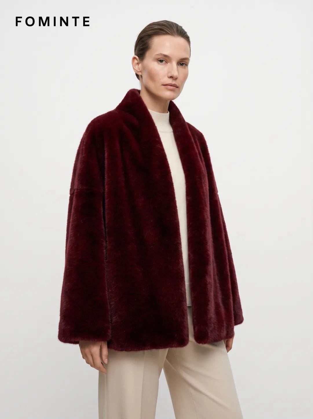 Red Stand-Collar Faux Fur Swing Coat
