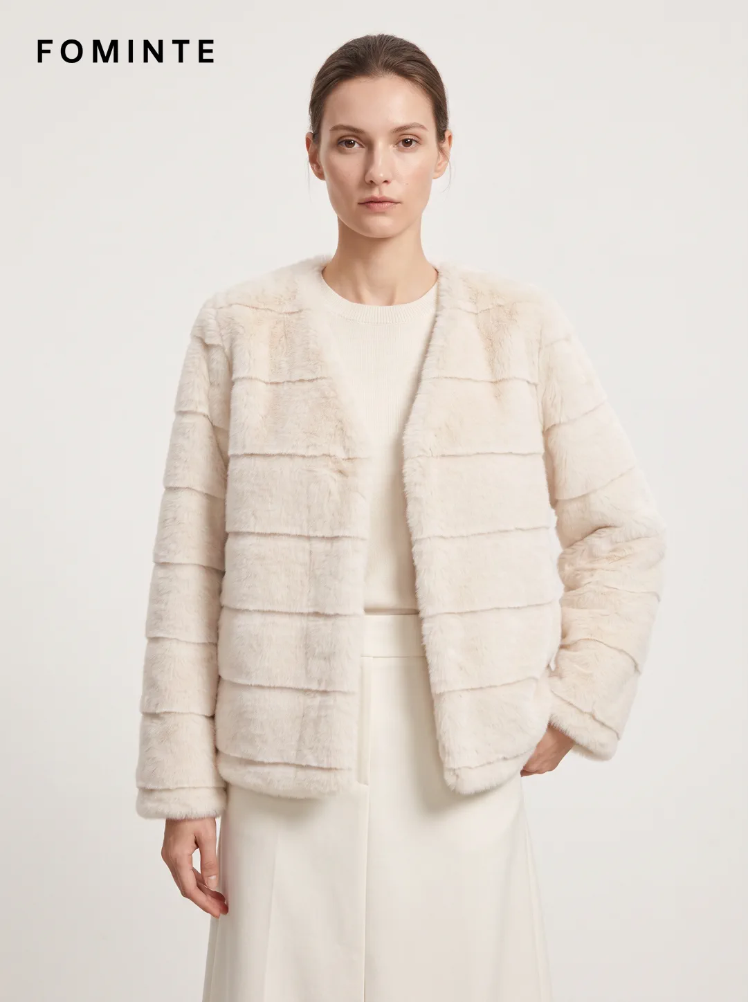 Ivory Paneled Faux Fur Jacket Wholesale