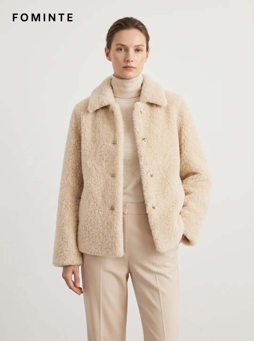 White Textured Faux Fur Button-Front Jacket Wholesale