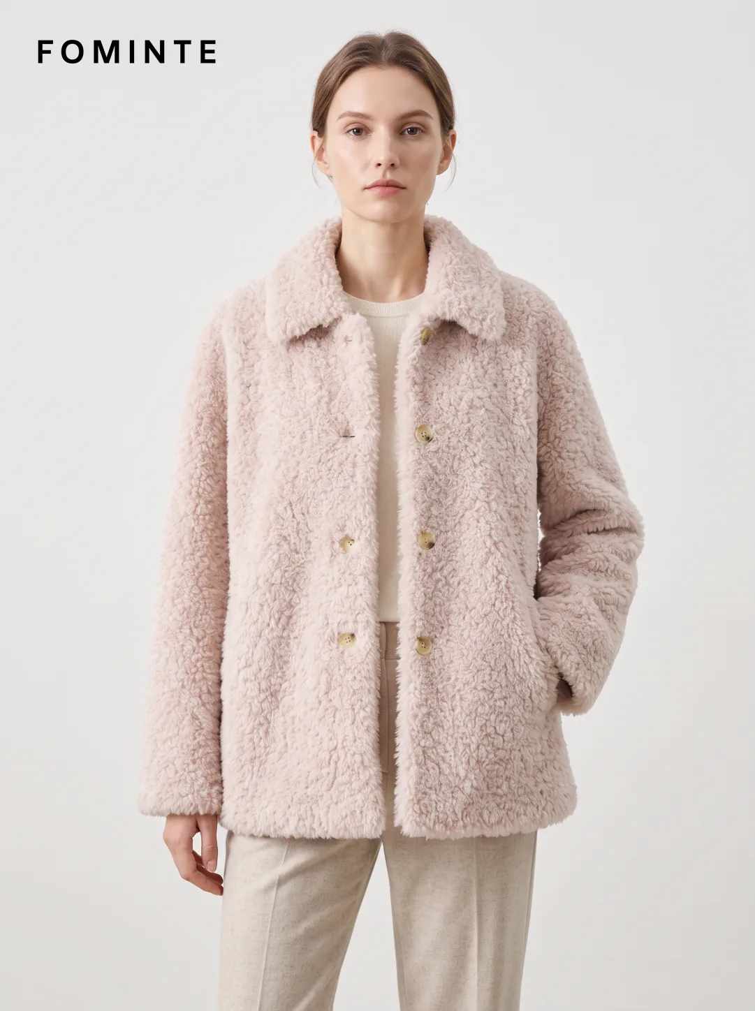 Pink Textured Faux Fur Button-Front Jacket Wholesale
