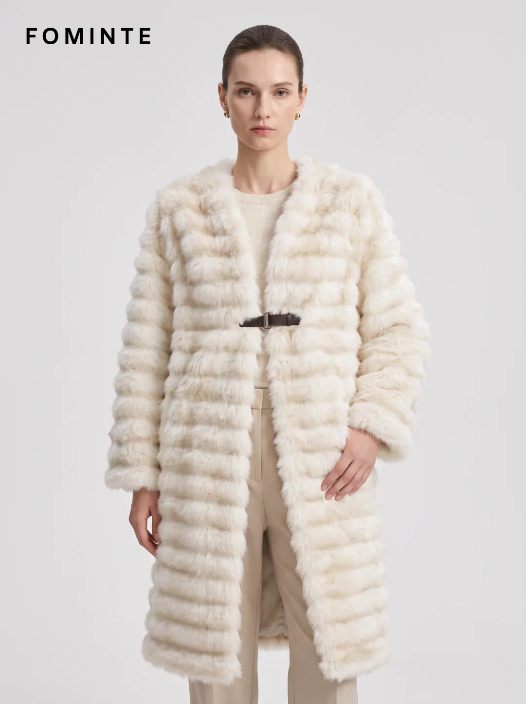 White Belted Faux Fur Coat Wholesale