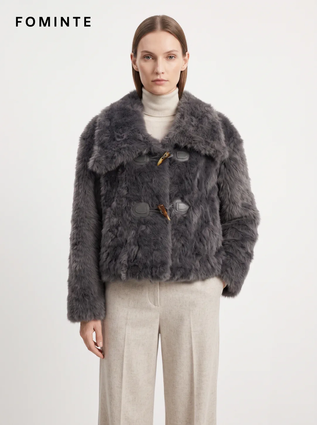 Grey Toggle-Front Faux Fur Jacket Wholesale