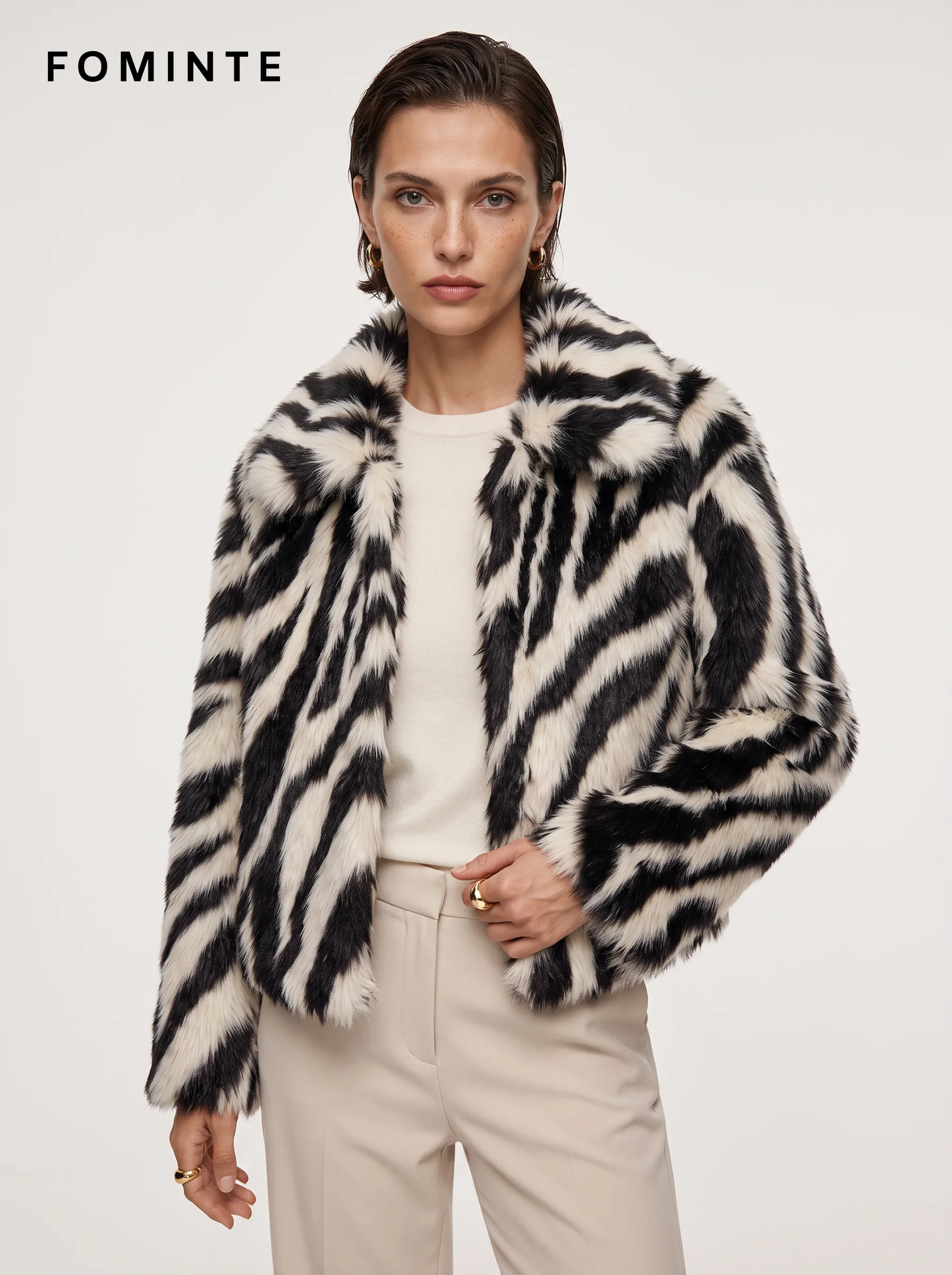 Ivory Tiger-Inspired Faux Fur Jacket Wholesale
