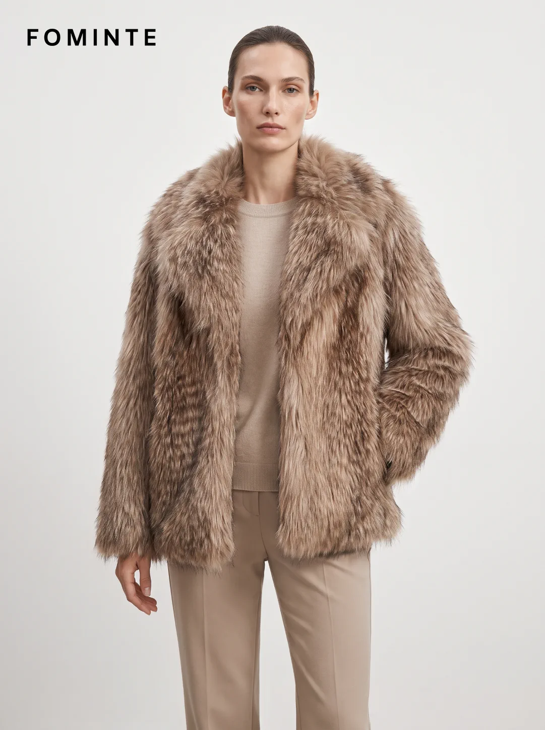Taupe Tonal-Streak Faux Fur Jacket Wholesale