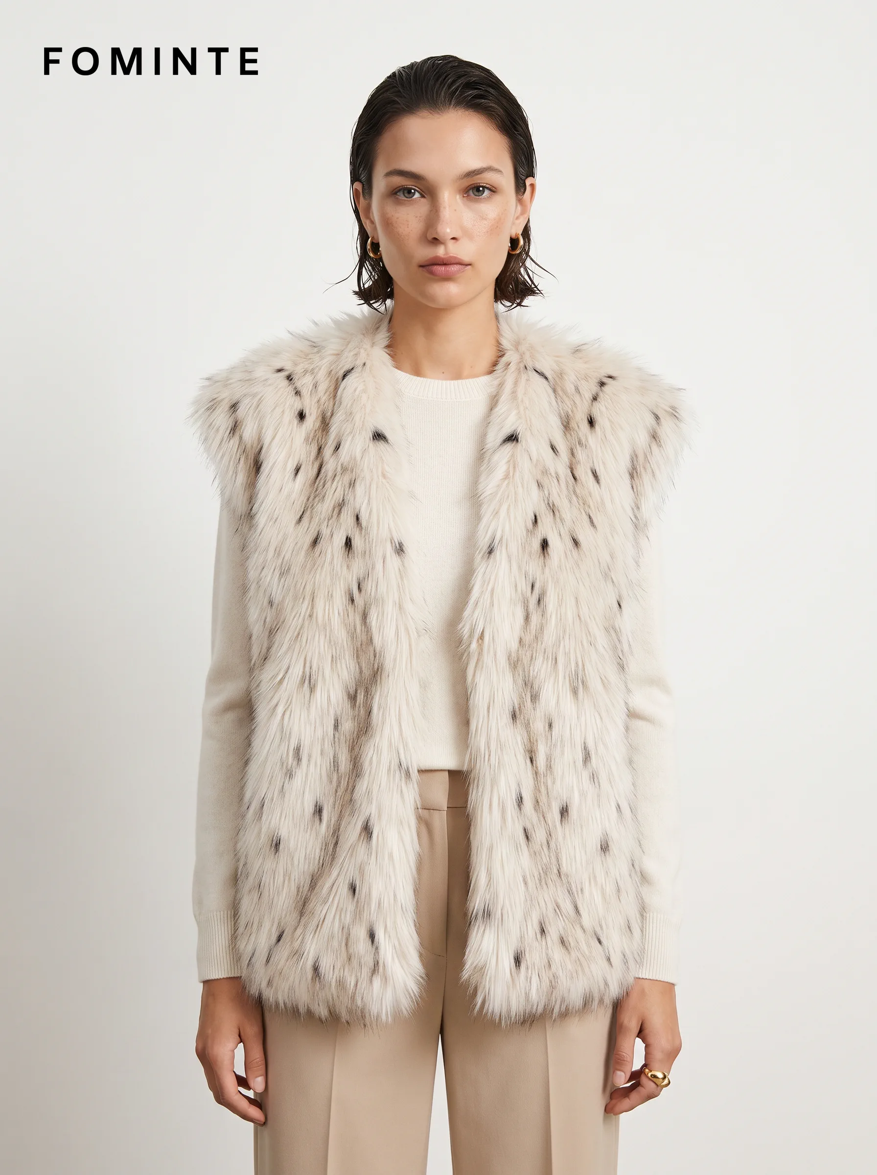 Ivory Spotted Faux Fur Vest Wholesale