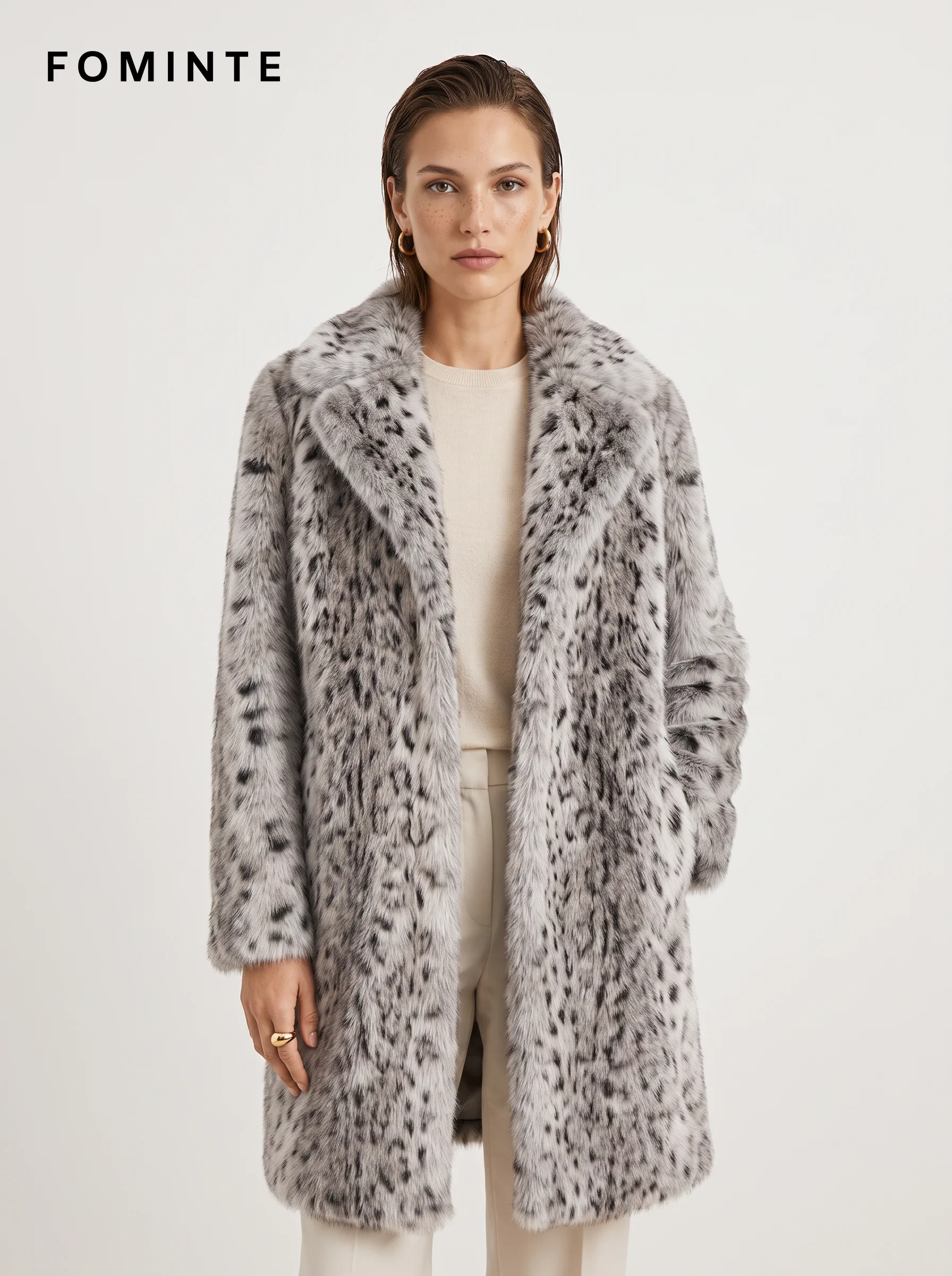 Silver Grey Spotted Faux Fur Coat Wholesale