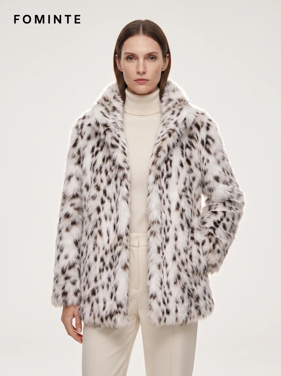 Ivory Narrow-Spot Faux Fur Jacket Wholesale