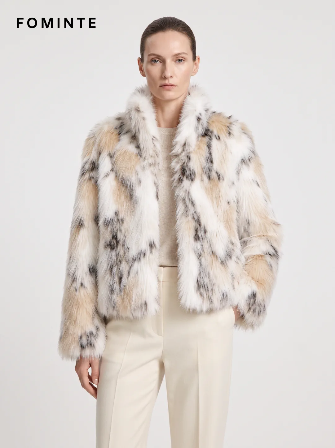 Pale Tan Spotted Faux Fur Jacket Wholesale