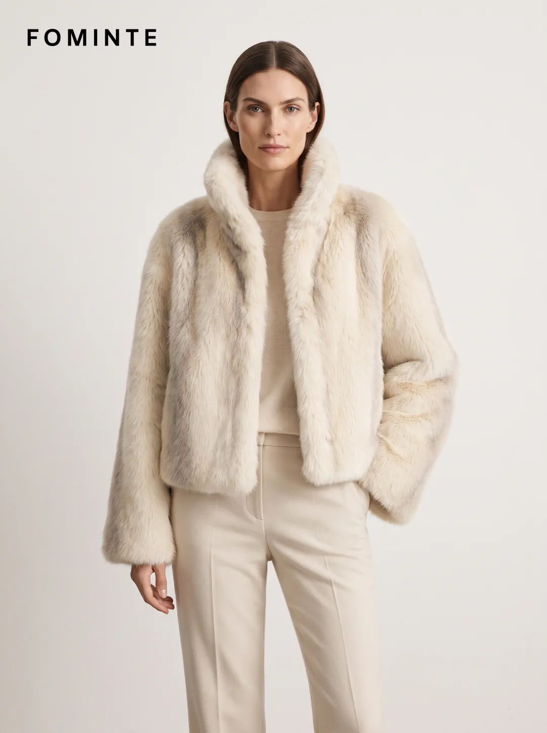 Ivory Tonal-Gradient Faux Fur Jacket Wholesale