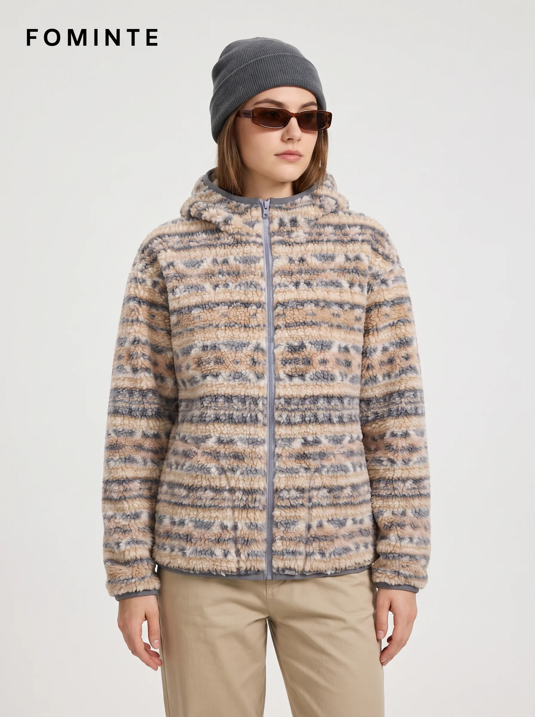 Nordic Fair Isle Hooded Sherpa Fleece Jacket
