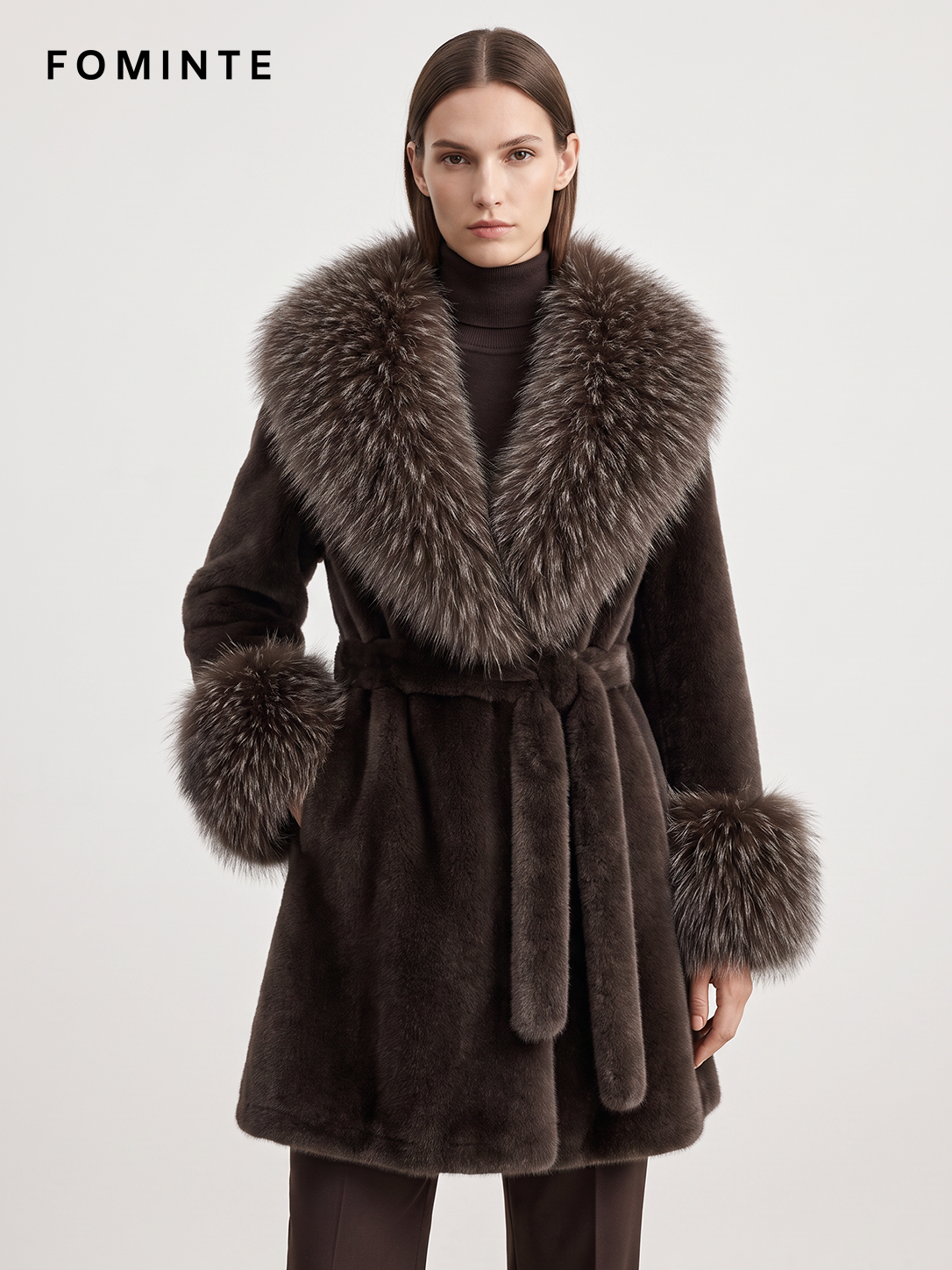 Espresso Mottled Faux Fur Coat Wholesale