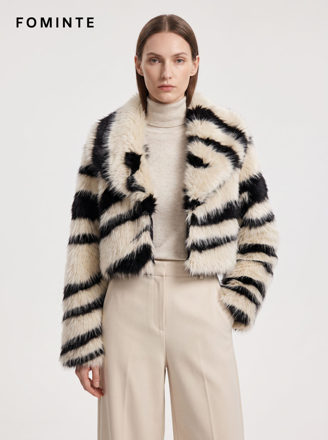 Wholesale Cropped Zebra Print Faux Fur Jacket - FM0202000058-1