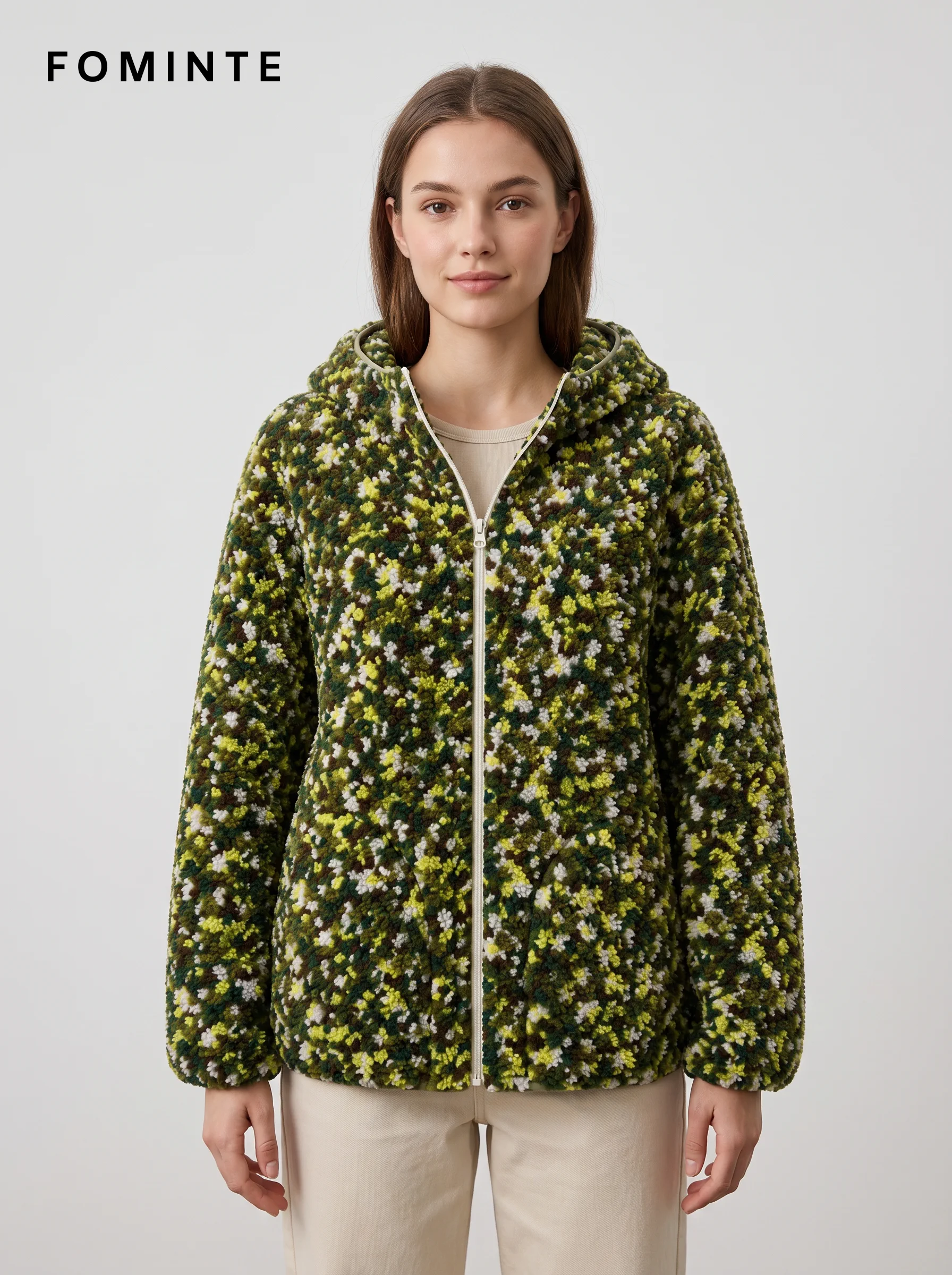 Olive Botanical Camo Hooded Fleece Jacket