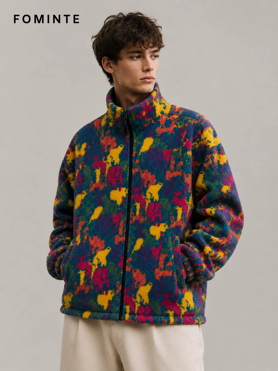 Fleece Stand Collar Cardigan - All-Over Print Wholesale Custom Sportswear - FM0801000411-3