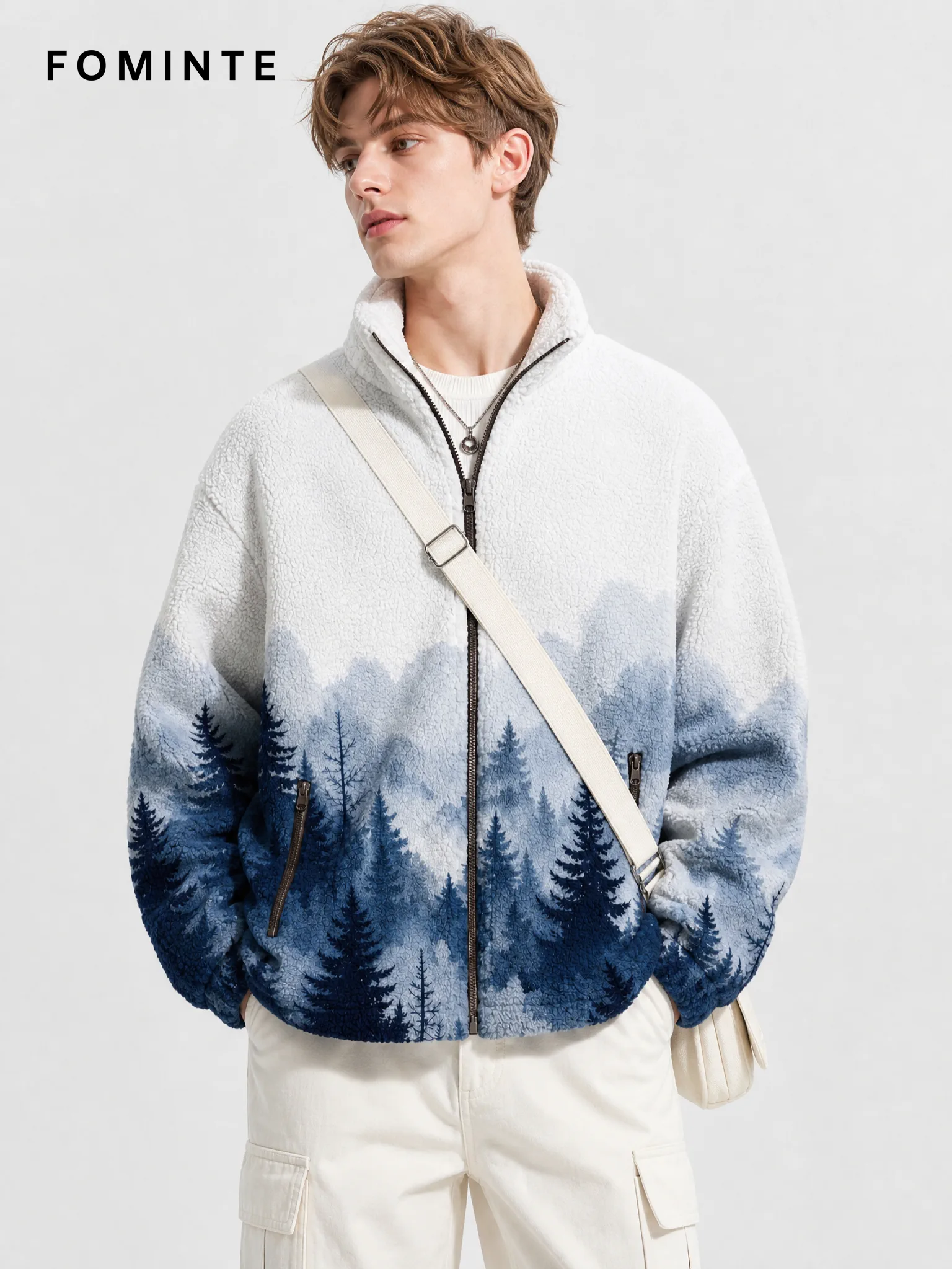 Blue Mountain Landscape Full-Zip Fleece Jacket