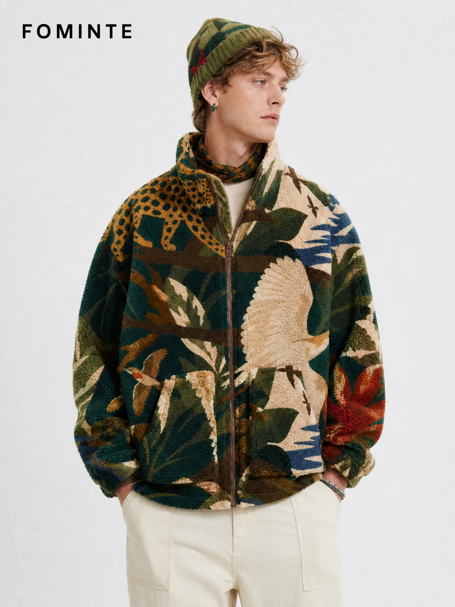 Green Botanical Camo Full-Zip Fleece Jacket