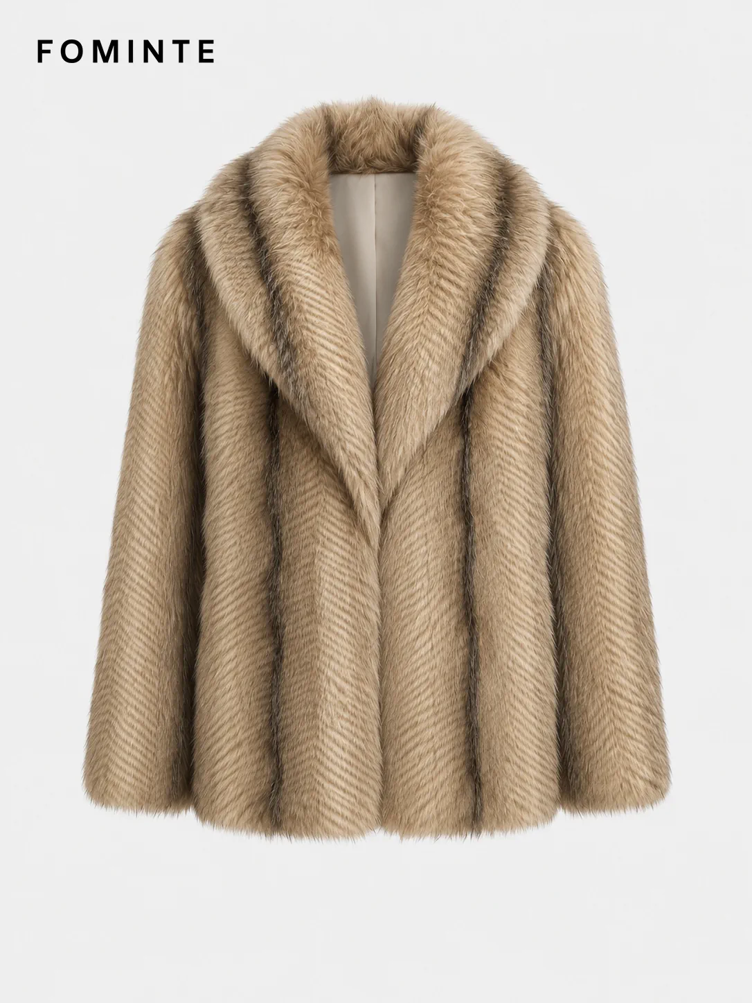 Taupe Tonal-Streak Faux Fur Jacket