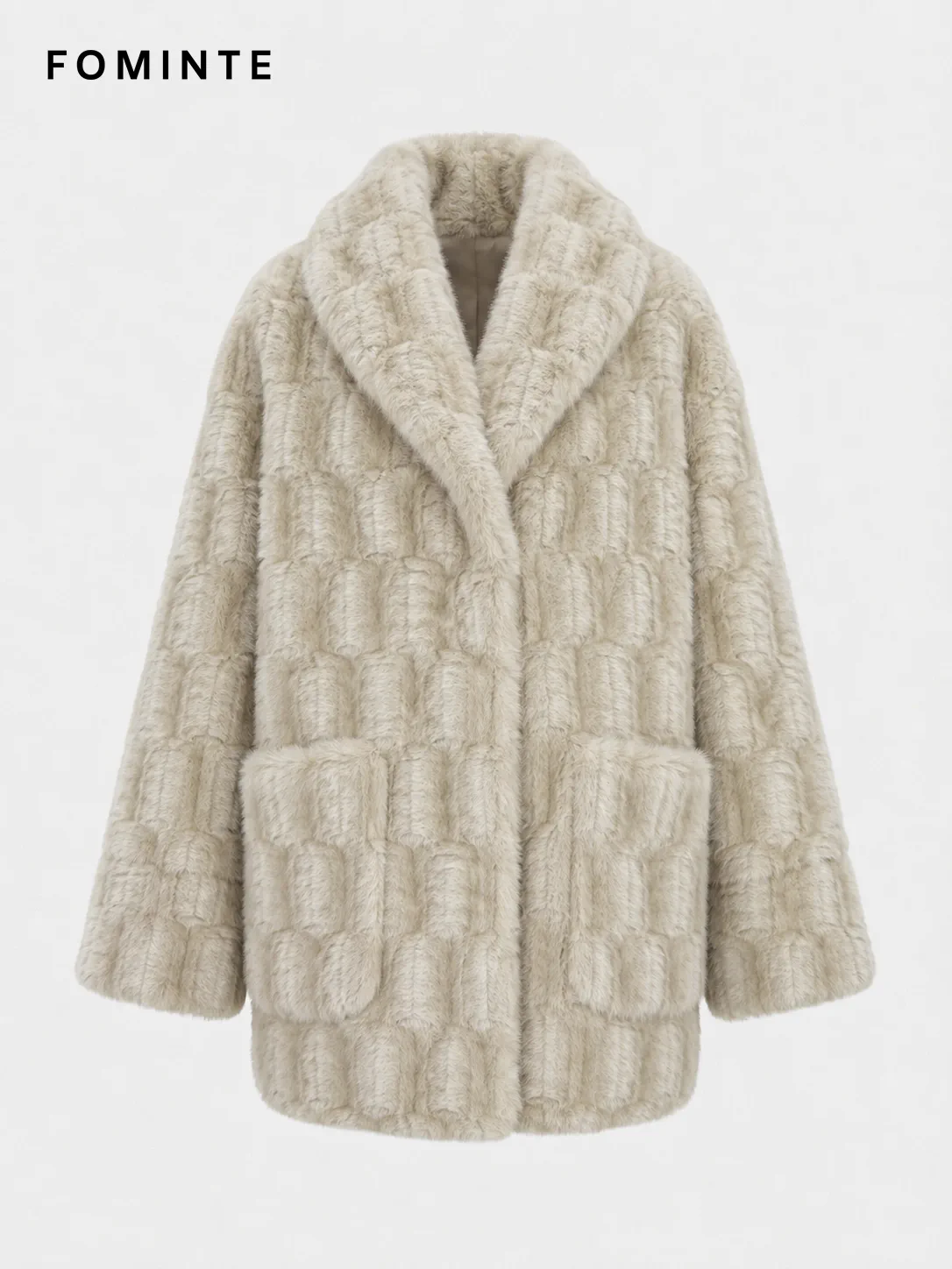 Pearl Grey Wave-Stripe Faux Fur Coat