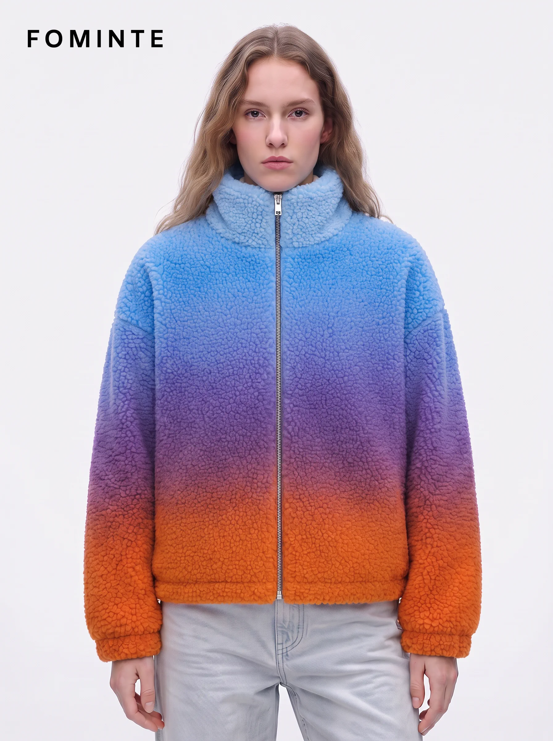 Blue Purple Orange Gradient Full-Zip Fleece Jacket